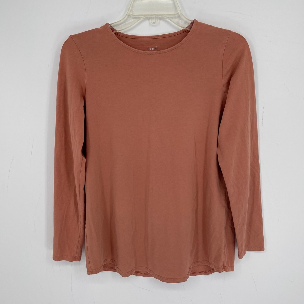 Purejill Women's Rust Pima Stretch Cotton Long Sleeve Shirttail Tee Top Size XS